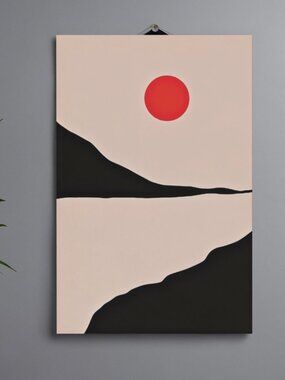 Mountain Red Sun Minimalist Colorful Home Decor Wall Art Photo Print 8.5x11in